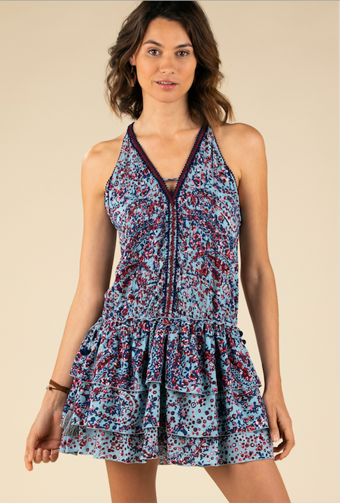 Bety Ruffled Mini Dress-Light Blue Paisley