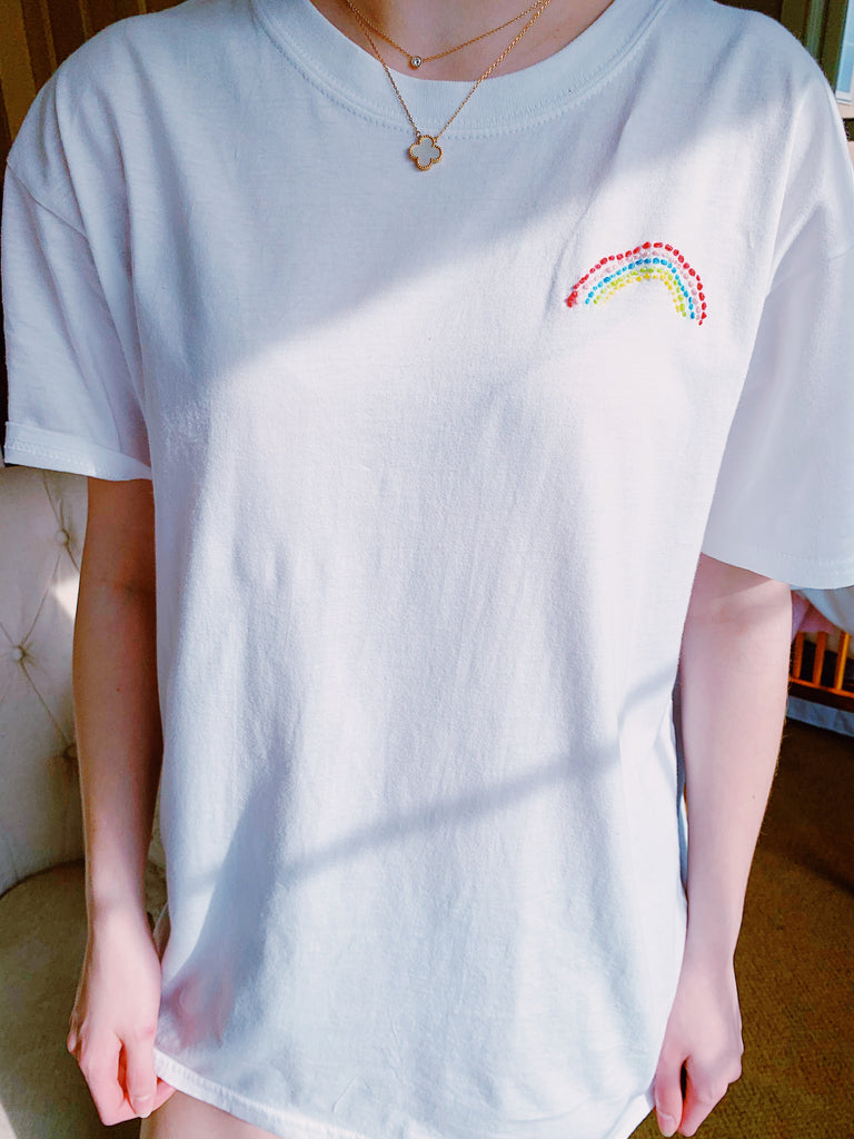 Embroidered Rainbow and Love T-Shirt