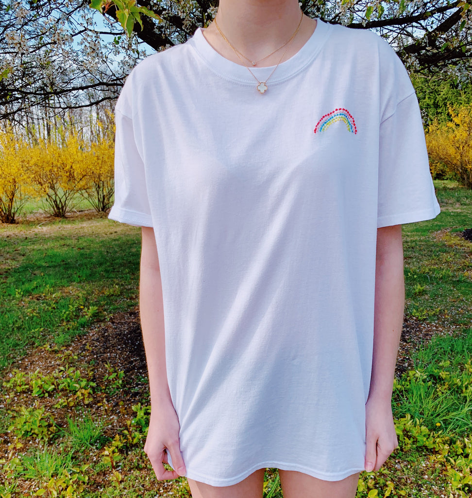 Embroidered Rainbow and Love T-Shirt