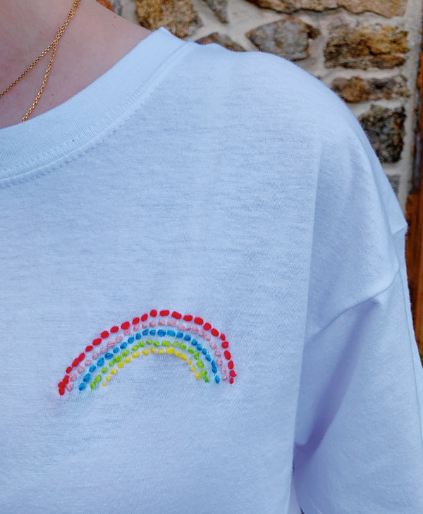 Embroidered Rainbow and Love T-Shirt