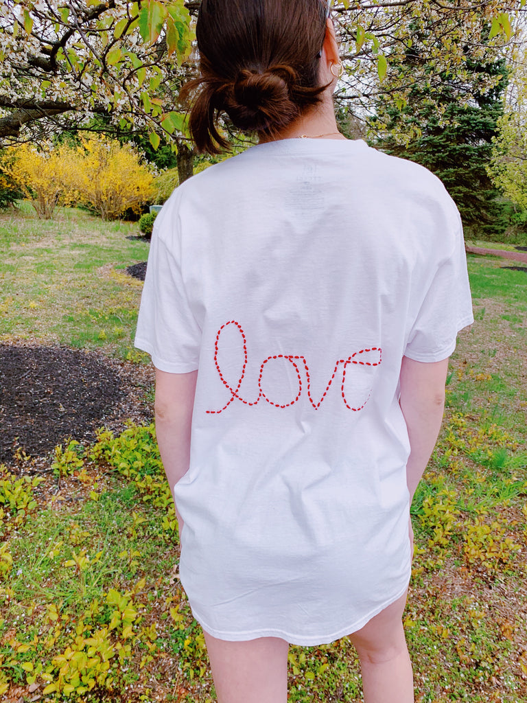 Embroidered Rainbow and Love T-Shirt